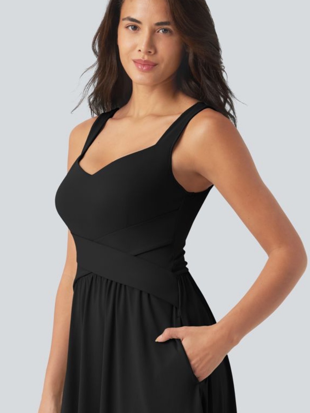 Halara Built in bra Black Sleeveless Midi Dress - Picture 3 of 8